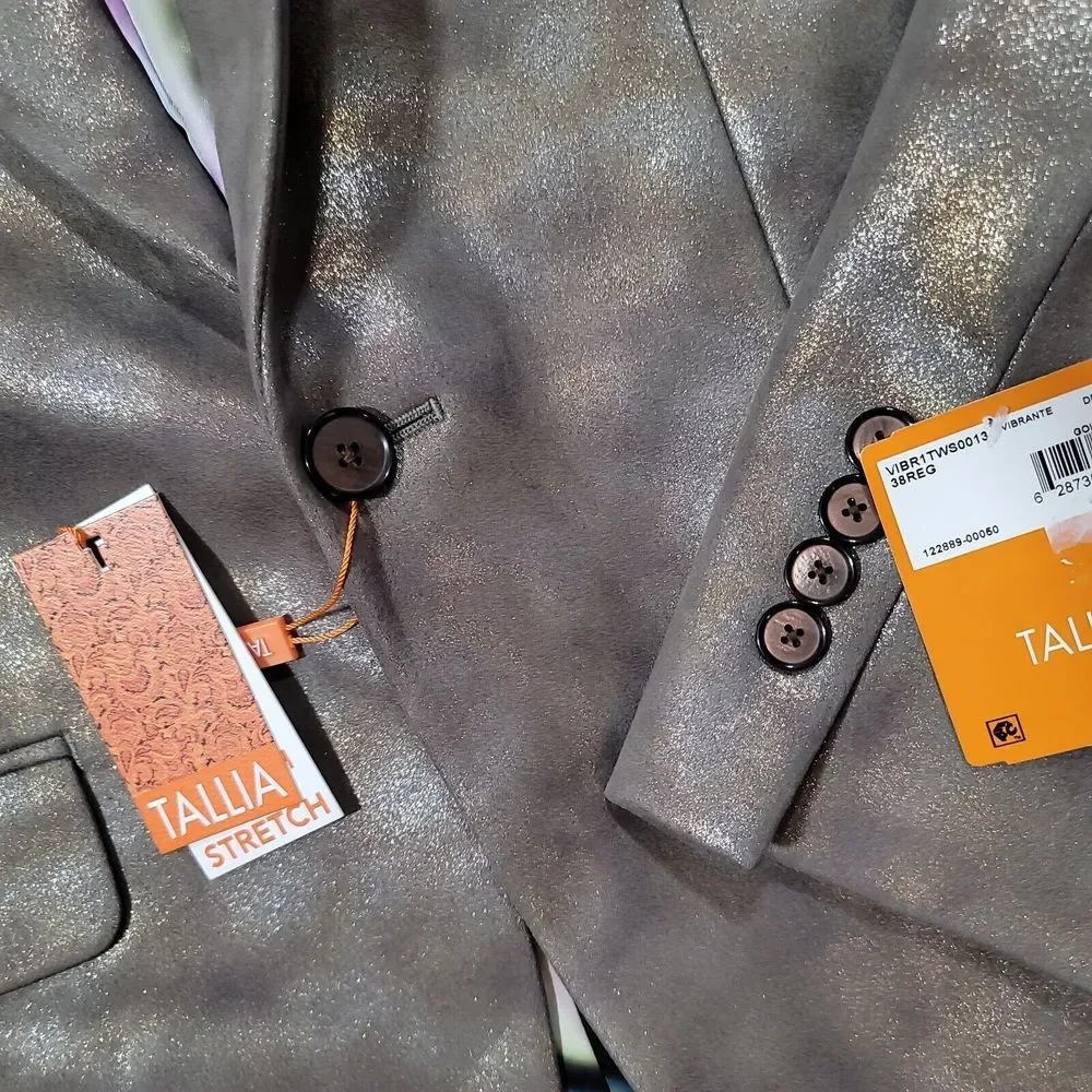 Tallia Slim-Fit Gold Metallic Blazer Mens 38R 38 Vibrante $295‎